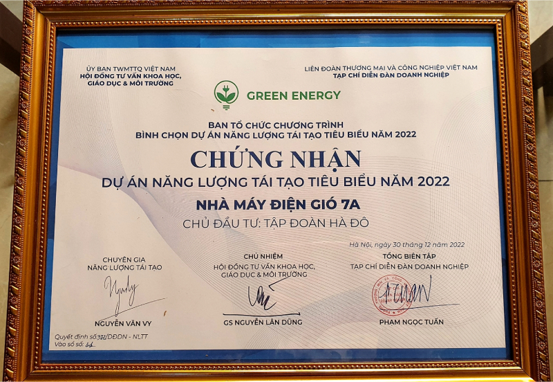 Chứng nhận dự án năng lượng tái tạo tiêu biểu năm 2022
