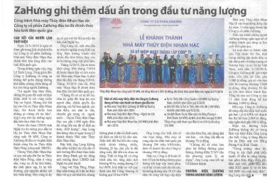 Báo Đầu tư: ZaHưng ghi thêm dấu ấn trong đầu tư Năng lượng