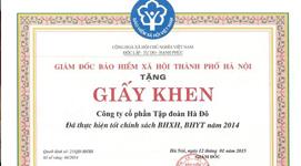 Tập đoàn Hà Đô nhận Giấy khen của Bảo hiểm Xã hội Thành phố Hà Nội
