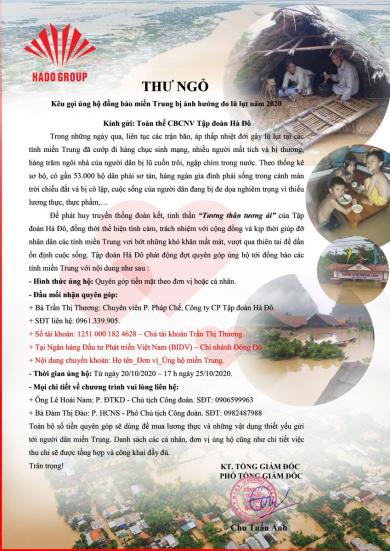 Thư kêu gọi ủng hộ đồng bào miền trung bị lũ lụt 2020